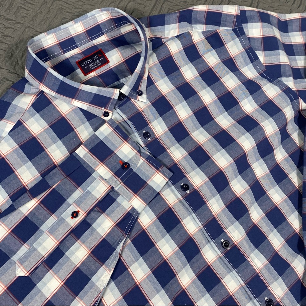 UNTUCKit St. Pierre Button Down Blue Plaid Shirt XXL 2XL New With Tags